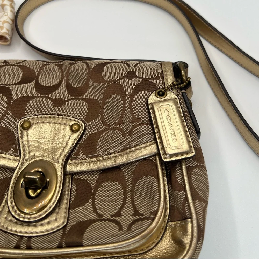 Coach Signature Penny Flap Shoulder Bag with Scarf - Vintage